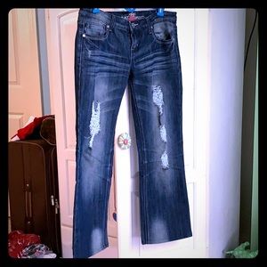 Cutout Stained Bootcut Jeans